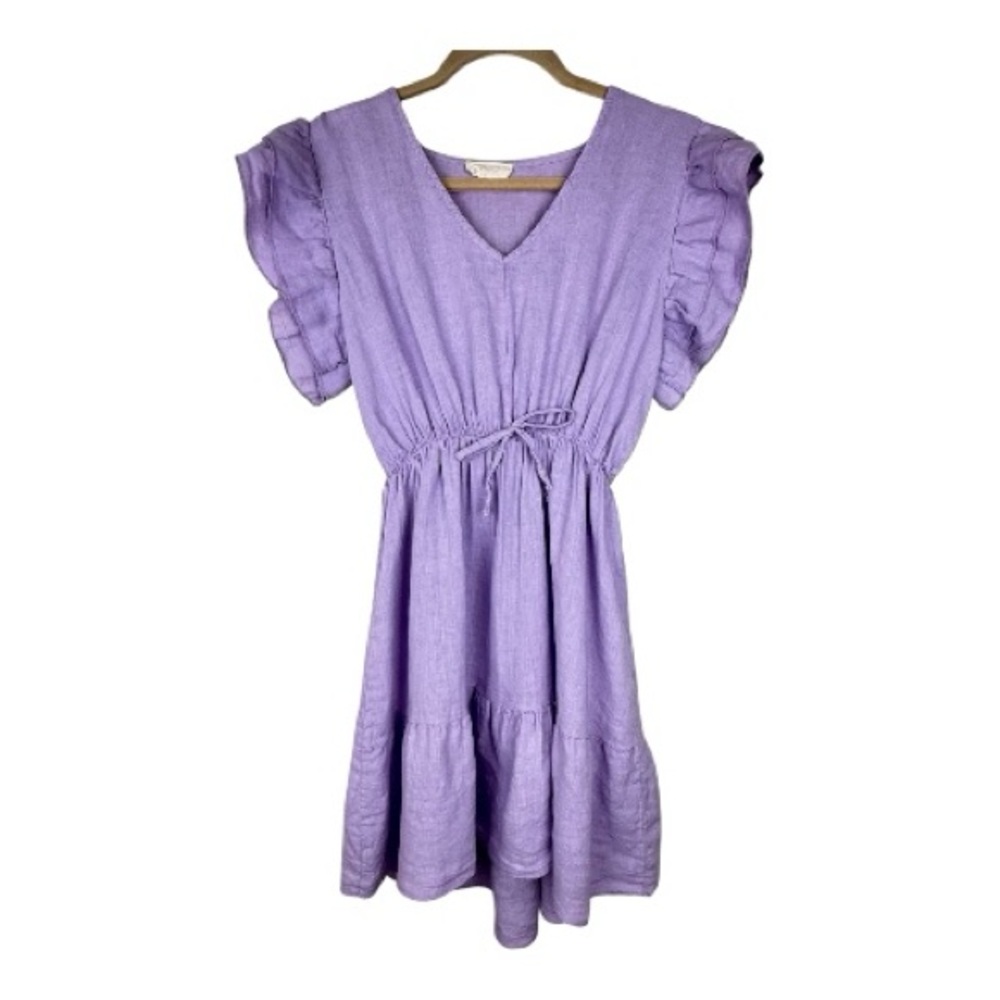Mimü Madrid | 100% Linen Lavender Tiered Dress | Size Small